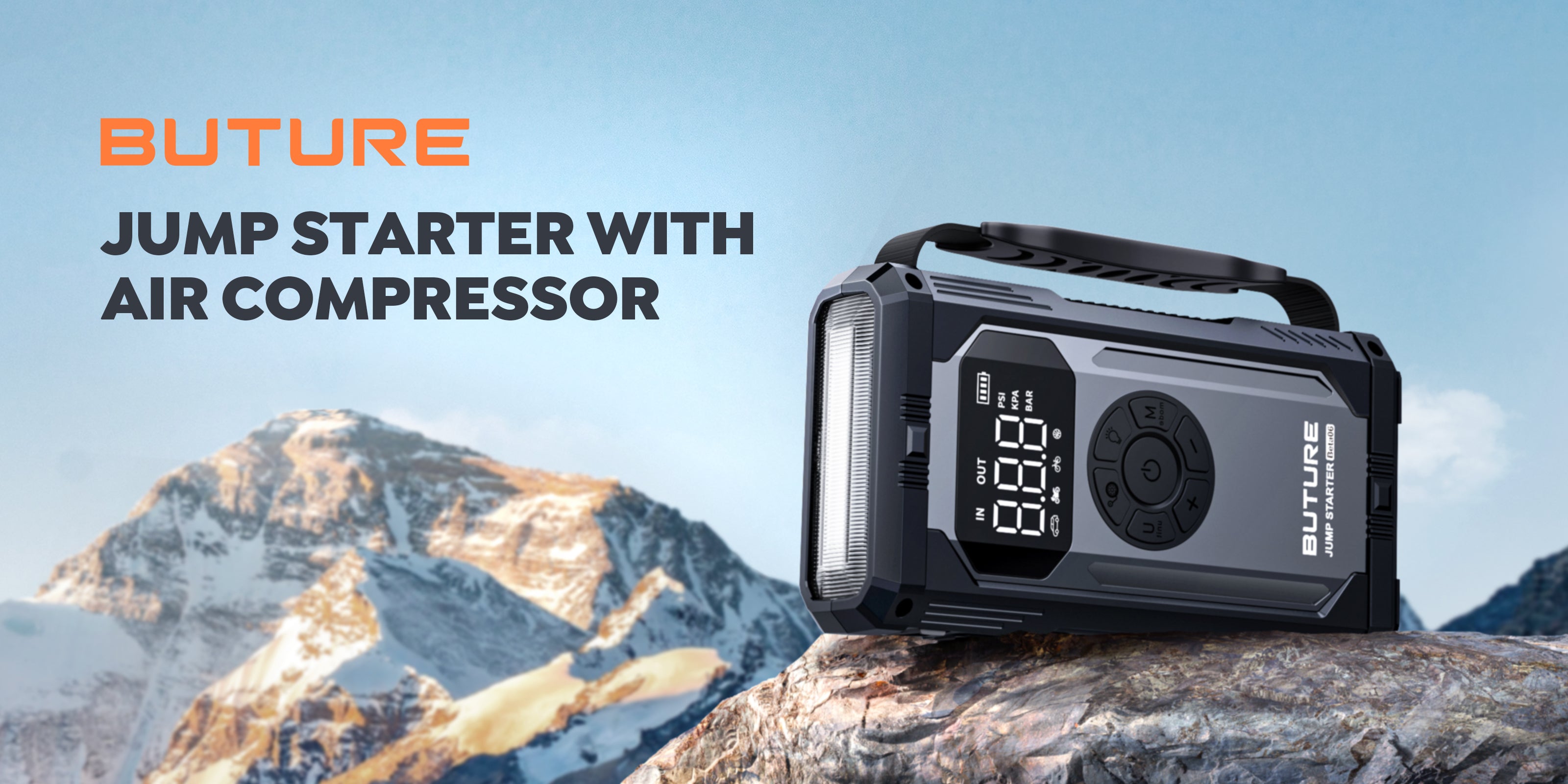 The Buture Beta06 Portable Jump Starter with Air Compressor offers exceptional power and versatility to meet all your emergency needs on the road. Combining a robust 4000A jump starter with a 150PSI air compressor, this all-in-one device ensures you're ready for any roadside challenges.