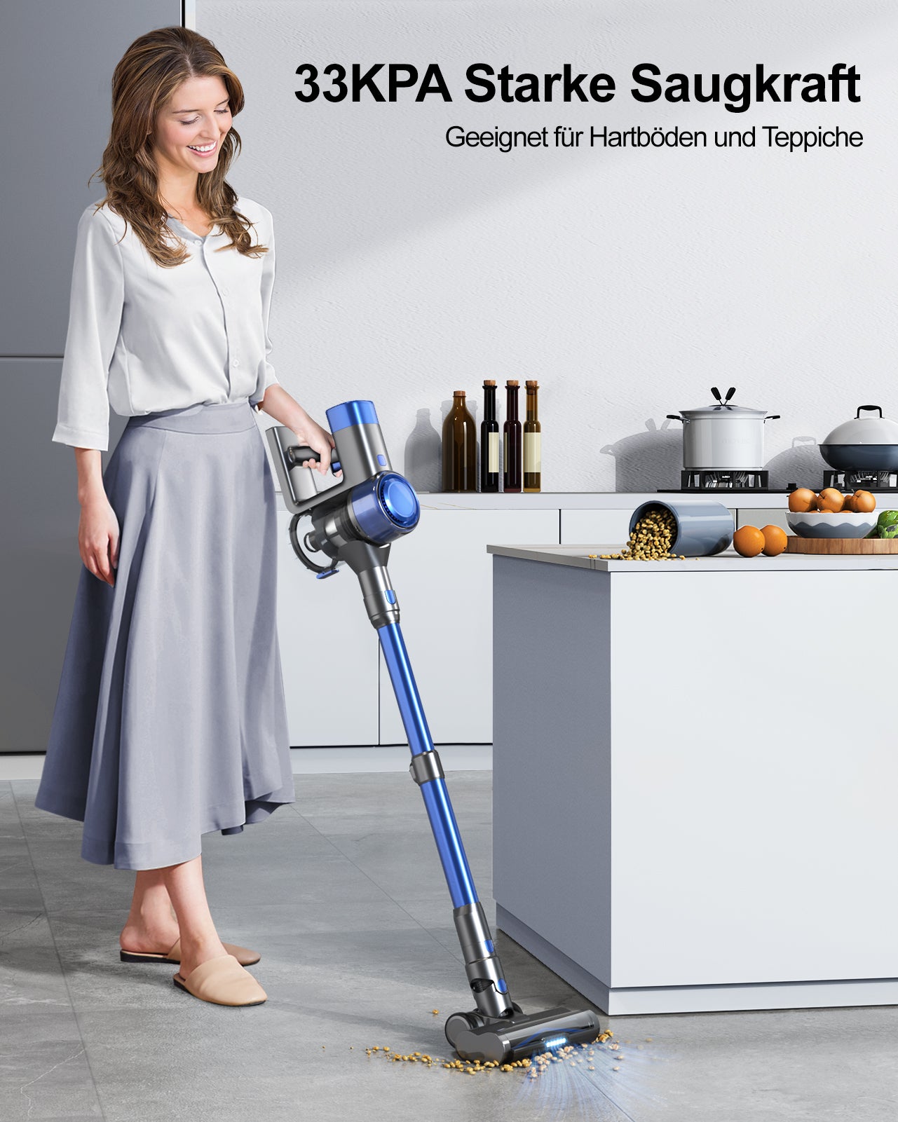 Pack aspirateur : aspirateur Buture VC50 bleu + 2 batteries + 10 filtres HEPA