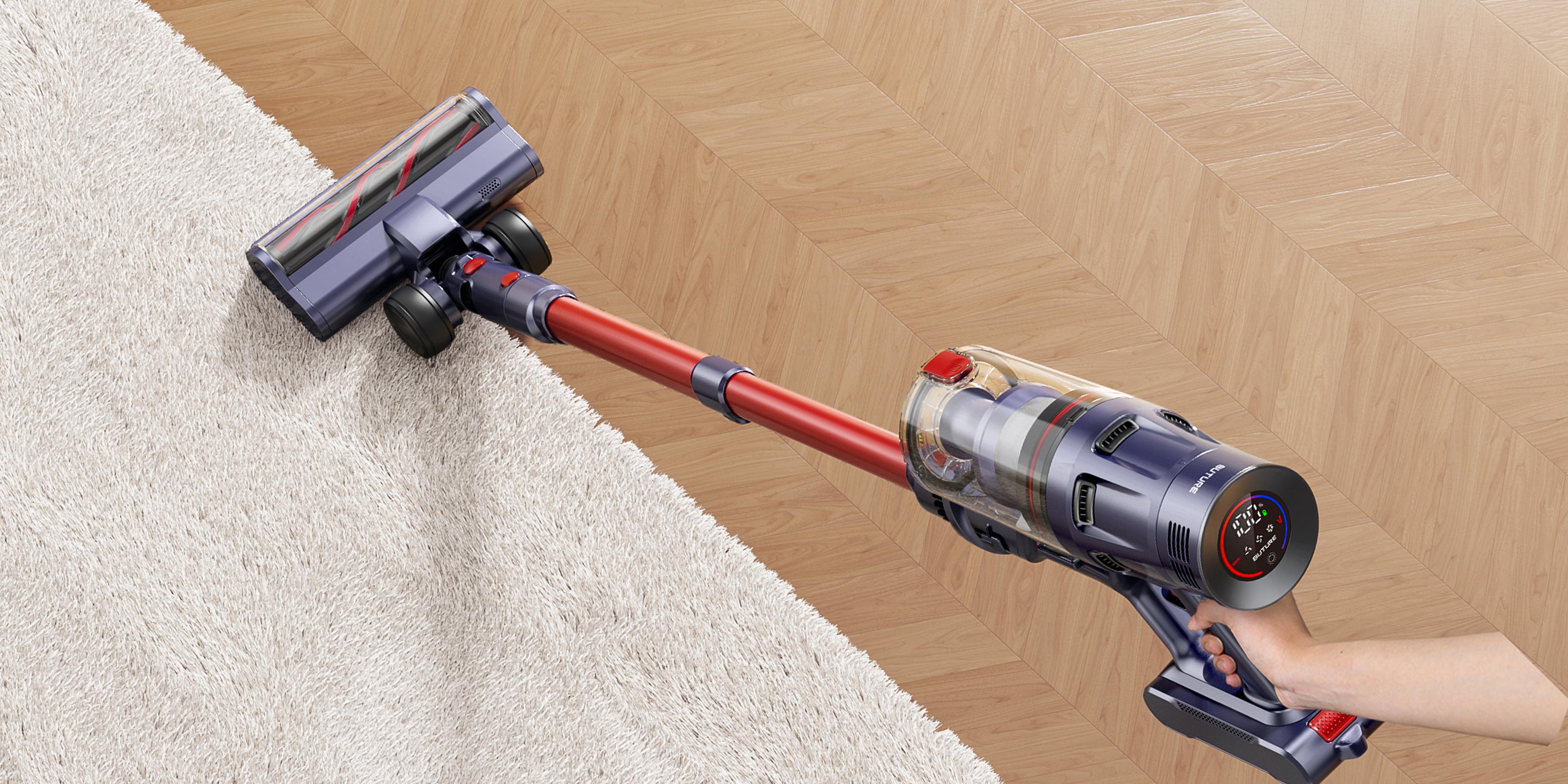 Buture BP20 cordless vacuum cleaner comparison – “After” image showing a spotless, clean floor after vacuuming, highlighting the vacuum's strong suction and fast cleaning efficiency.