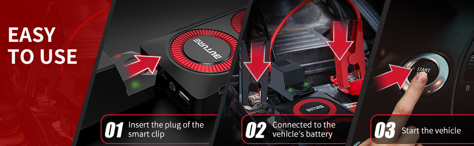 Buture BR800 User-friendly Jump Starter, bring the flat car battery to life with 3 simple steps.