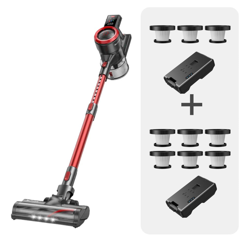 Pack aspirateur Buture JR700 rouge + 2 batteries + 9 filtres HEPA