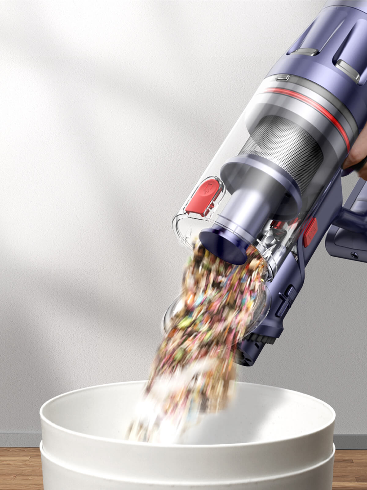 With a hands-free dustbin emptying feature, Buture BP20 cordless vacuum makes cleaning easier and more hygienic. Just press the button to empty the trash without getting your hands dirty.
