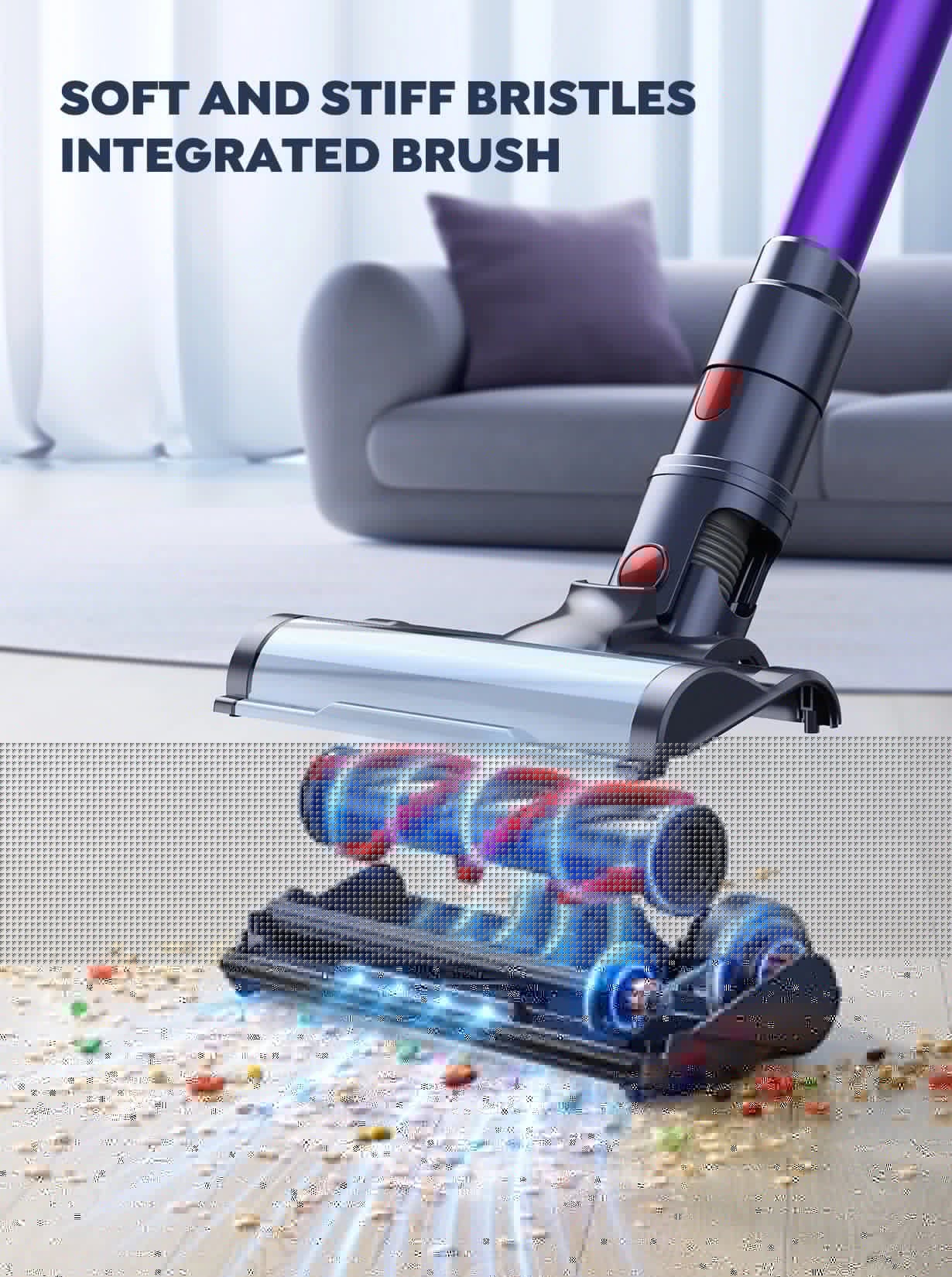 Aspirapolvere potente senza fili Buture VC70 da 450 W/38 kPa con filtrazione a sette stadi