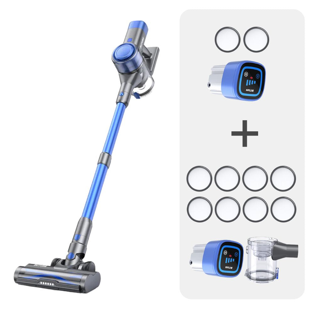 Pack aspirateur : aspirateur Buture VC50 bleu + 2 batteries + 10 filtres HEPA