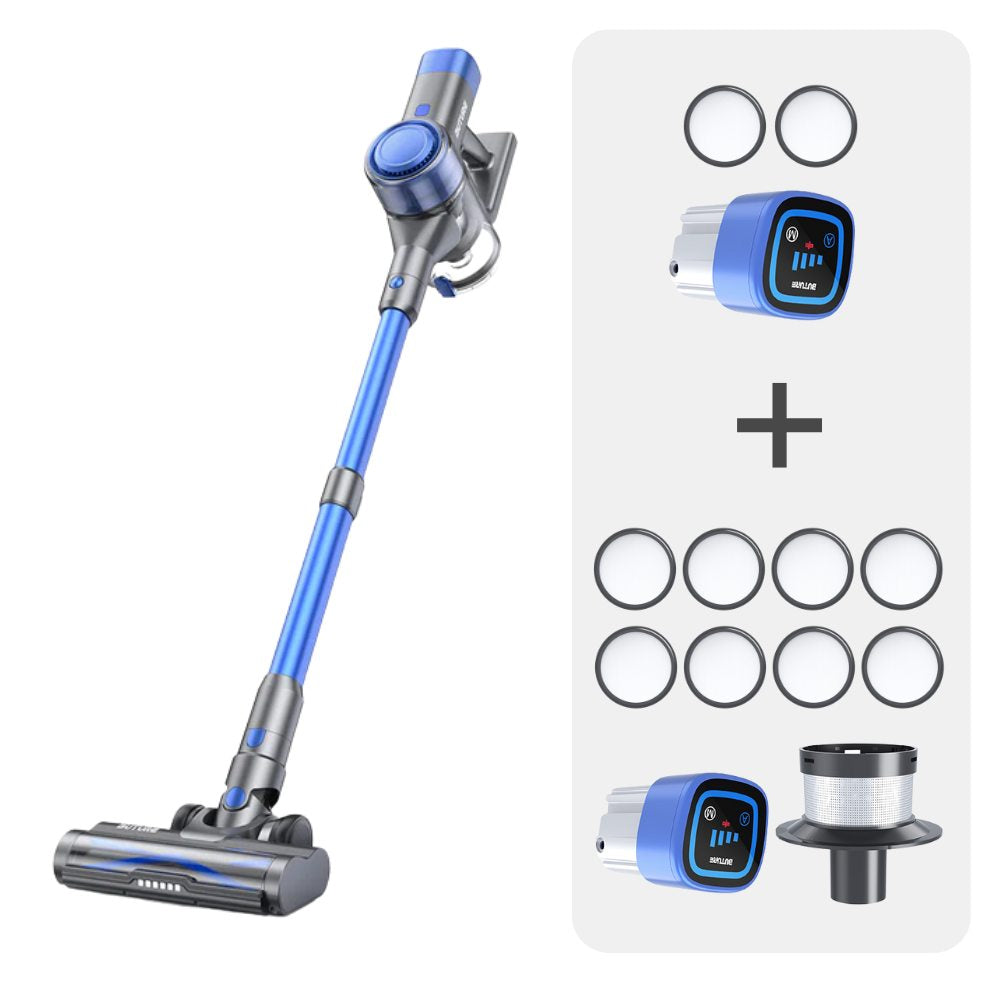Pack aspirateur : aspirateur Buture VC50 bleu + 2 batteries + 10 filtres HEPA