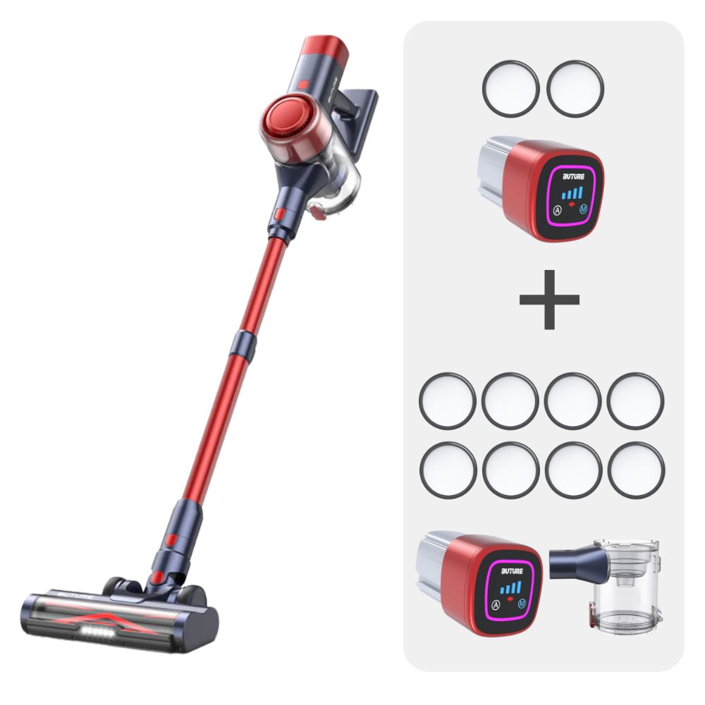 Pacchetto aspirapolvere: Aspirapolvere Buture VC50 rosso + 2 batterie + 10 filtri HEPA