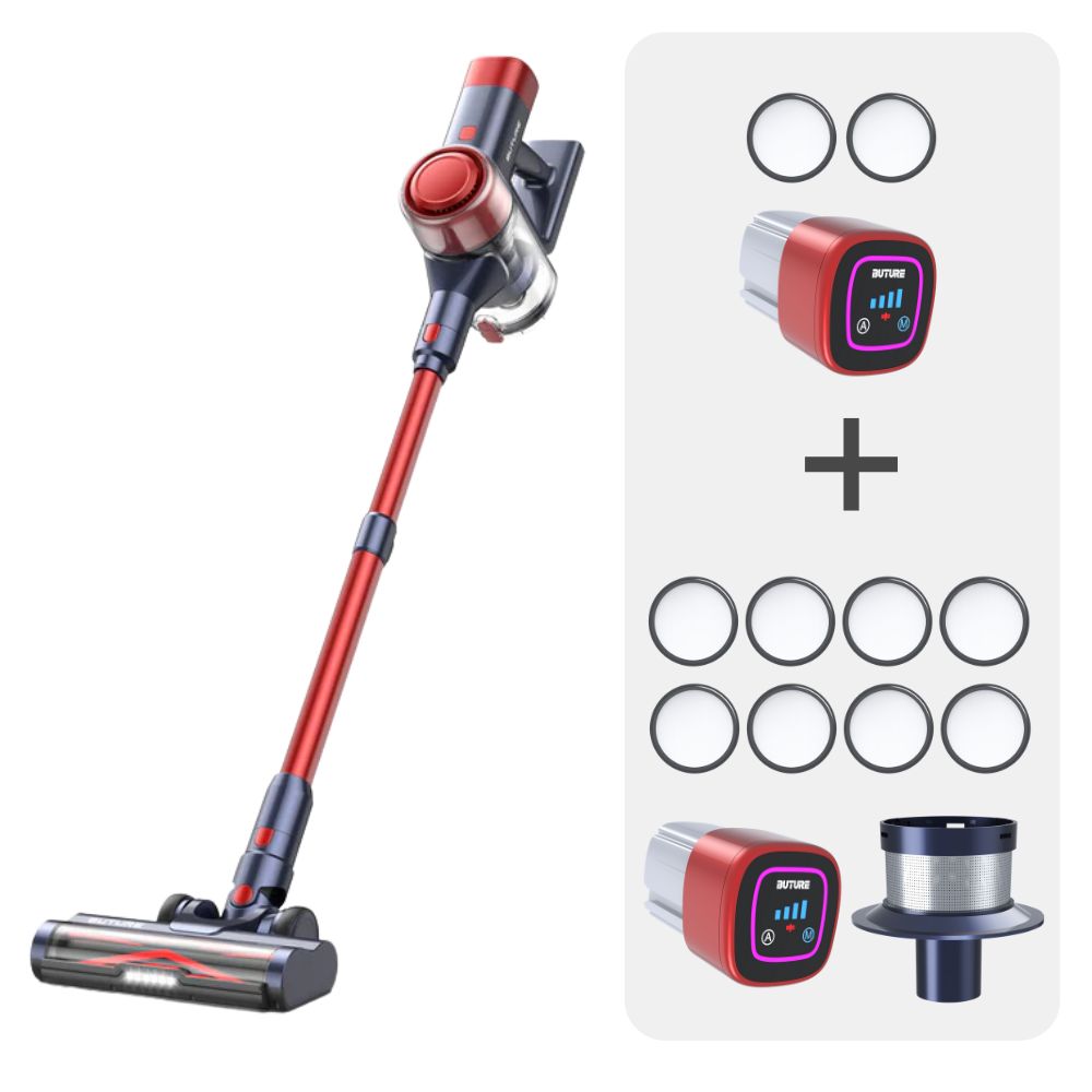 Pacchetto aspirapolvere: Aspirapolvere Buture VC50 rosso + 2 batterie + 10 filtri HEPA