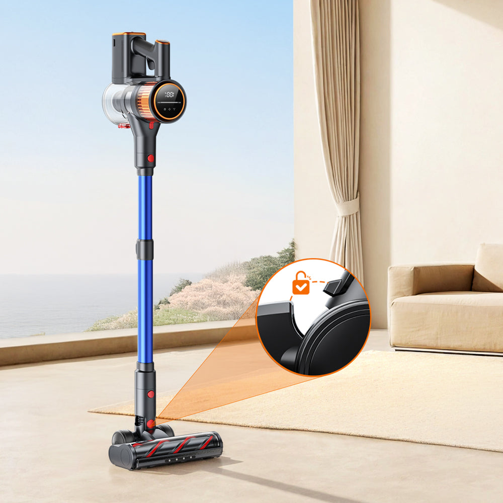 Buture X9 cordless vacuum cleaner with self-standing design for easy, upright storage, ensuring quick access and convenient storage without tipping over.