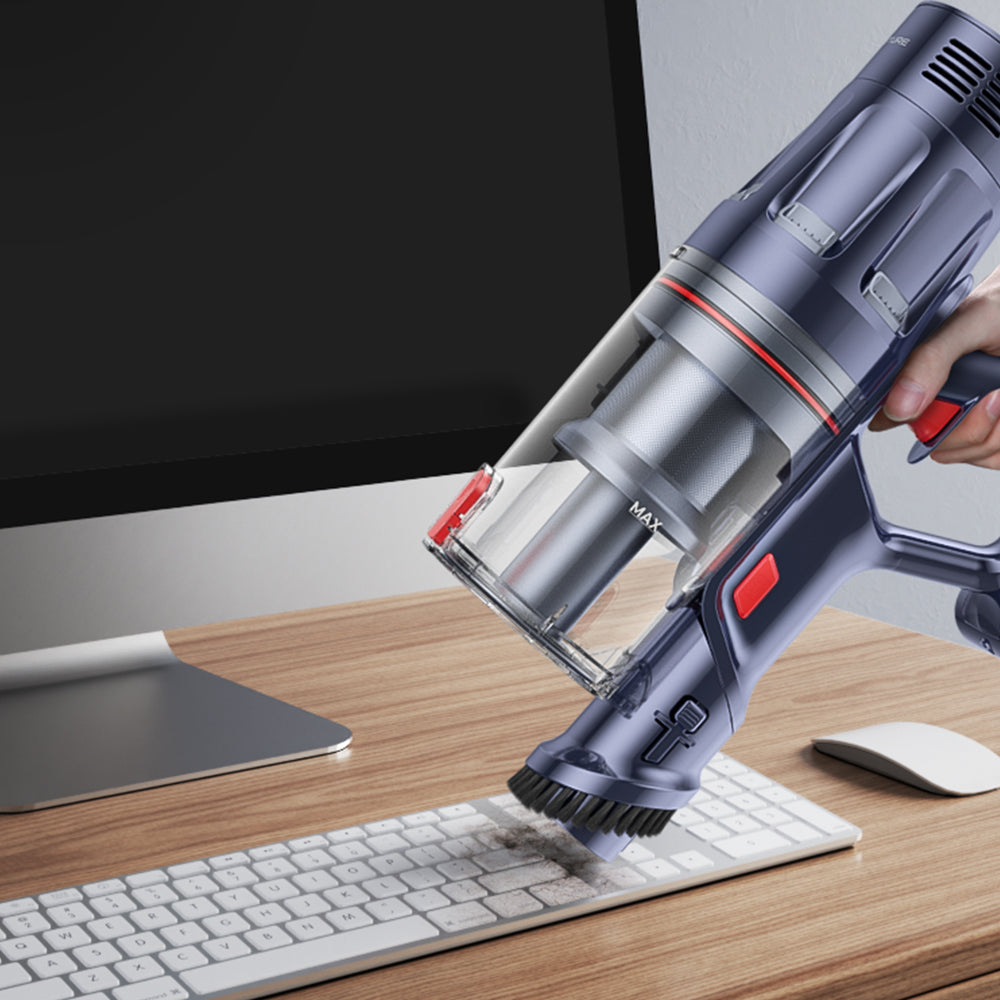 Use 2-in-1 brush coming with Buture BP20 cordless vacuum to clean the desktop and keyboard.