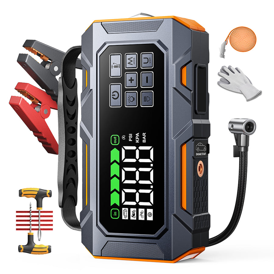 Buture Beta09 car jump starter delivers 8000A peak current, comes with smart jumper cables and detachable air hose.