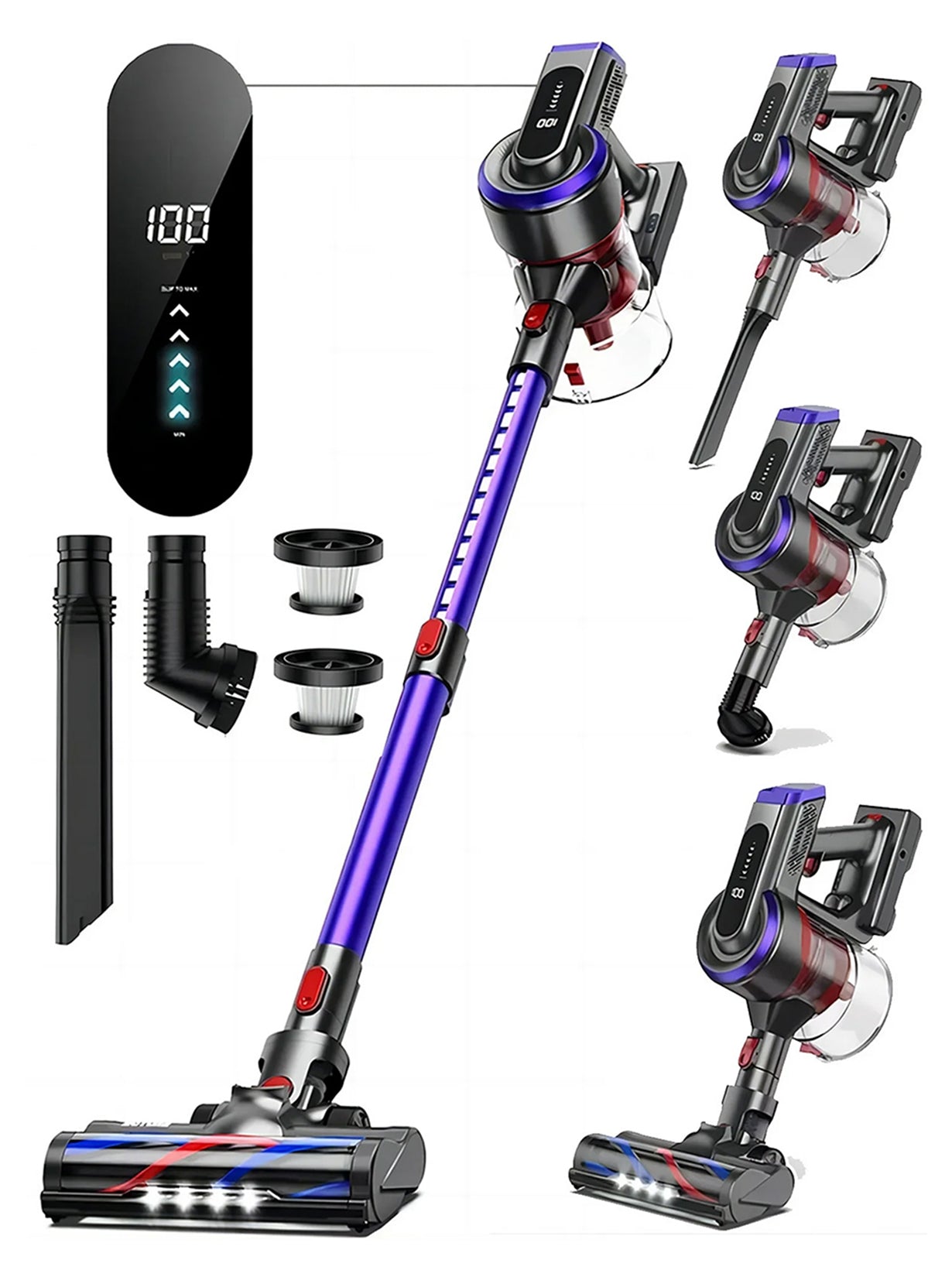 Buture JR400 cordless vacuum crevice tool for tight spaces and round brush for delicate surfaces