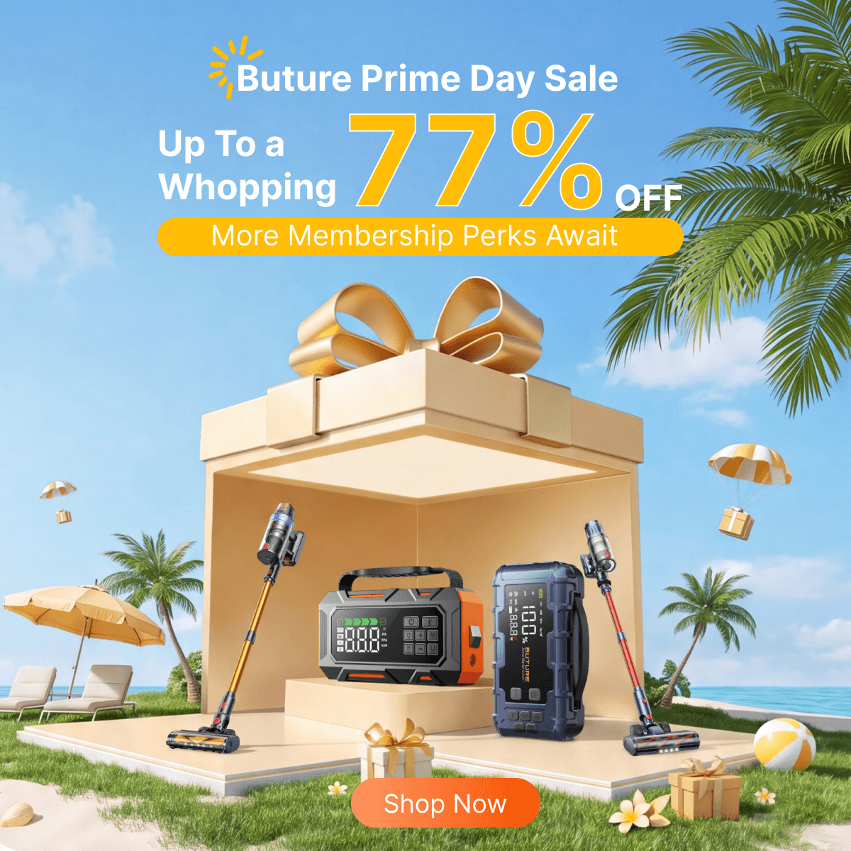 Shop best prime day deals at Buture, huge savings on cordless vacuum and car jump starter, get up to 77% off.