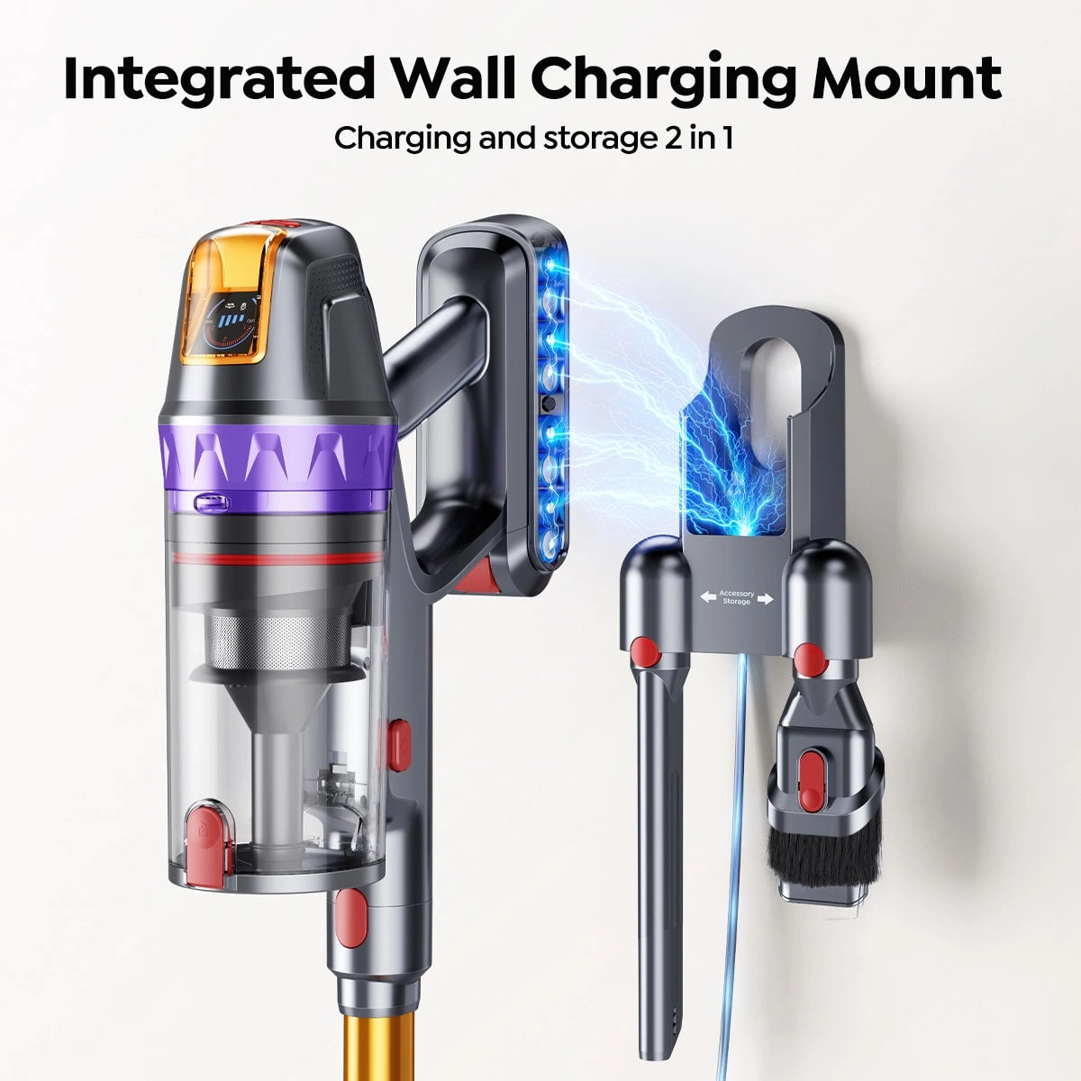 Buture VC90 Vacuum cleaner with an integrated wall charging mount.
