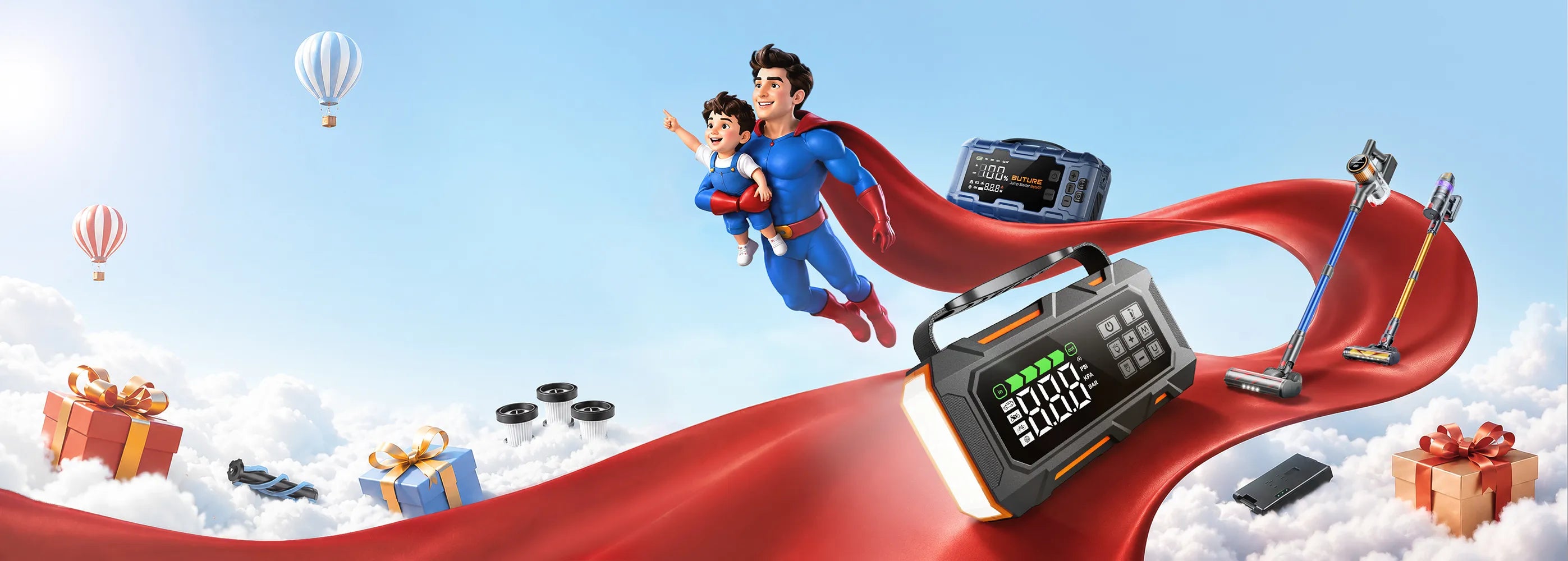 Buture father's day sale 2026 discount up to 77% off selected vacuum cleaner and car jump starter plus free gifts