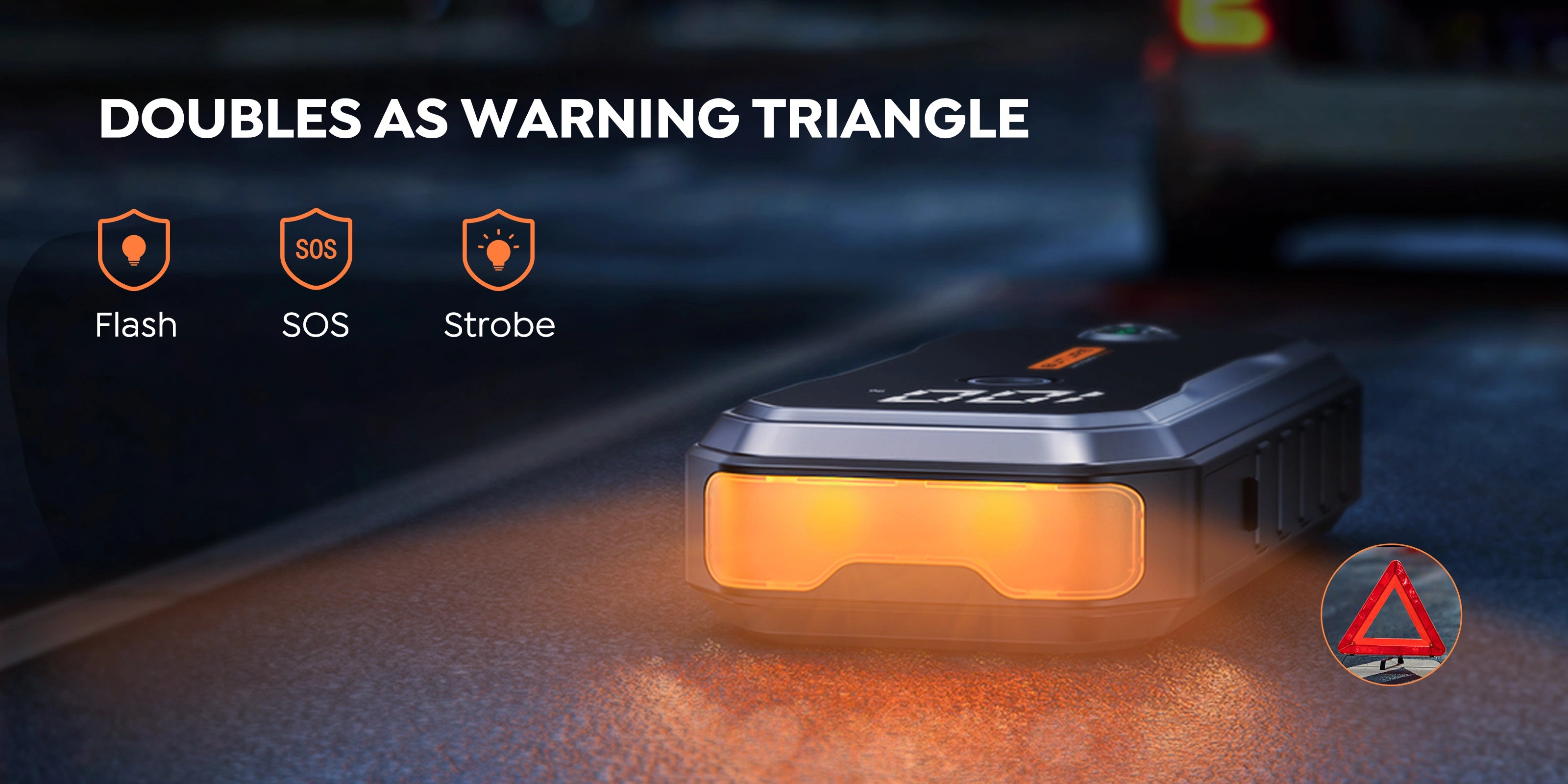 Buture Beta03 jump starter doubles as warning triangle using 3 kinds of lighting modes (Flash, SOS, Strobe)