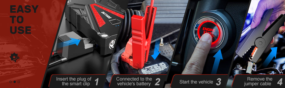 Buture BR300 Compact Jump Starter Easy to Use for Beginners - Only 4 steps to jump start your car