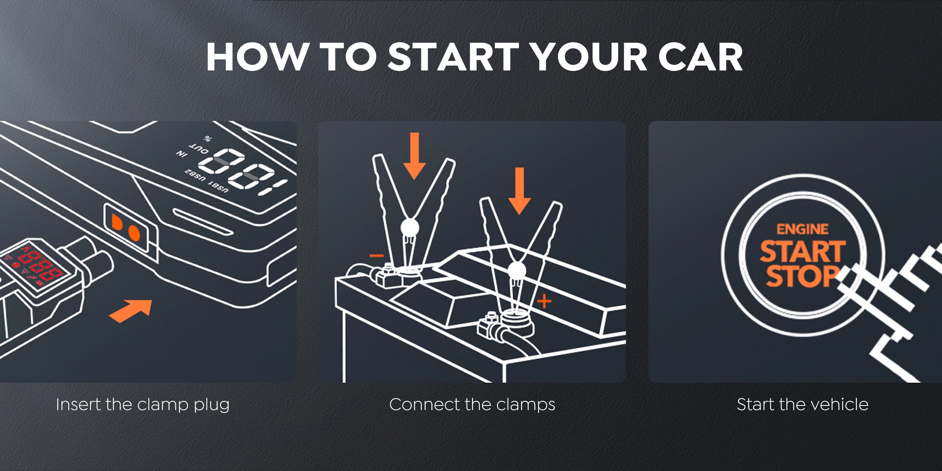 Operations step by step to charge car battery with Buture Beta02 Jump Starter