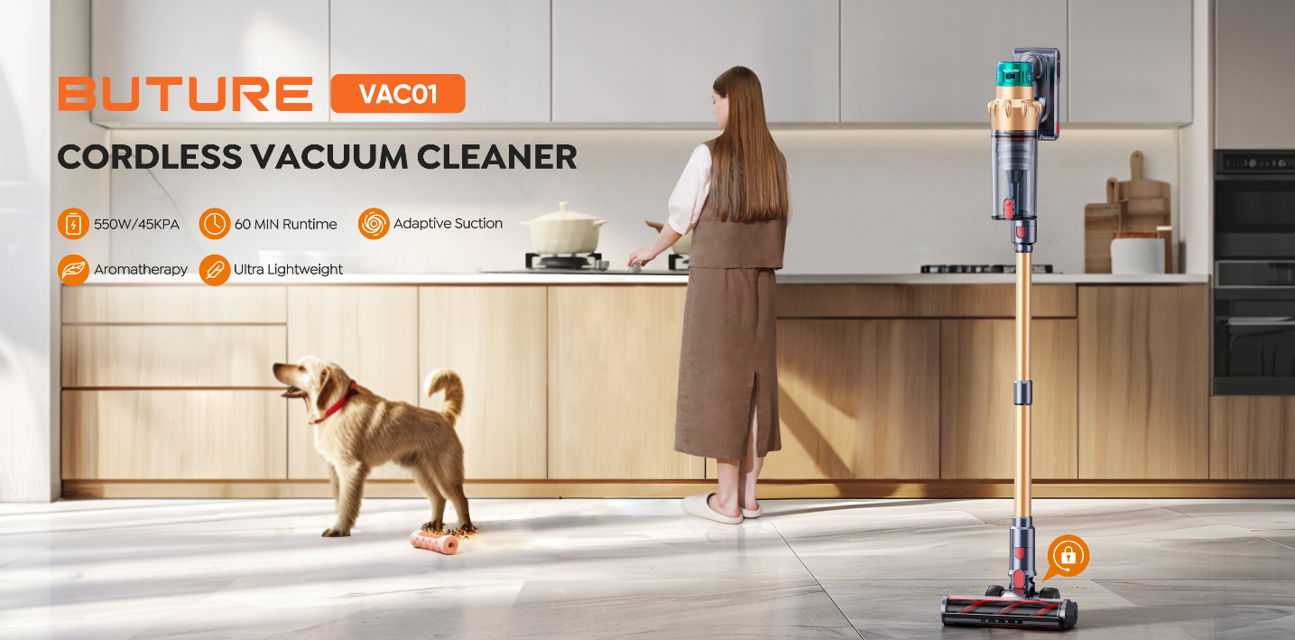 VAC01 upright vacuum cleaner can be placed upright with a fixed lock, allowing you to deal with pet hygiene and kitchen hygiene at home anytime and anywhere.