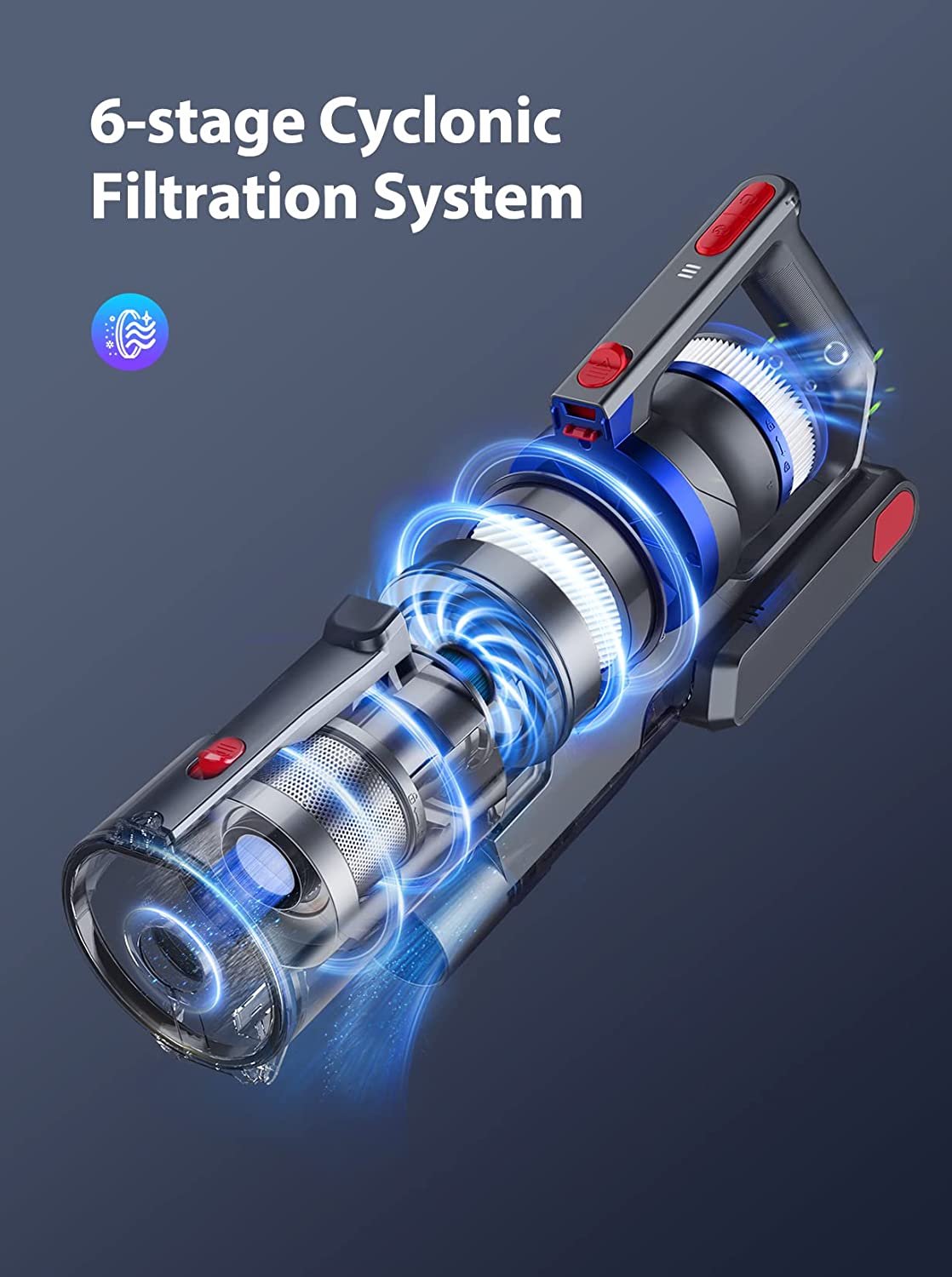 Buture JR500 cordless vacuum cleaner with 6-stage cyclonic filtration system for efficient dust separation and cleaner air output
