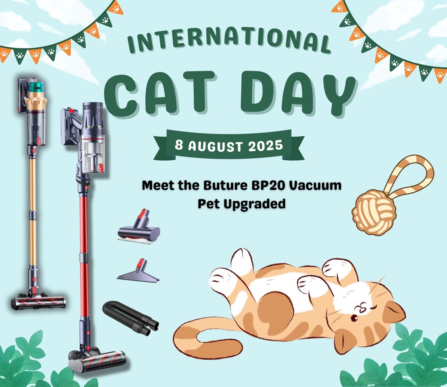 International Cat Day Essential: Best Cordless Vacuum for Pet Hair Buture BP20 Upgraded