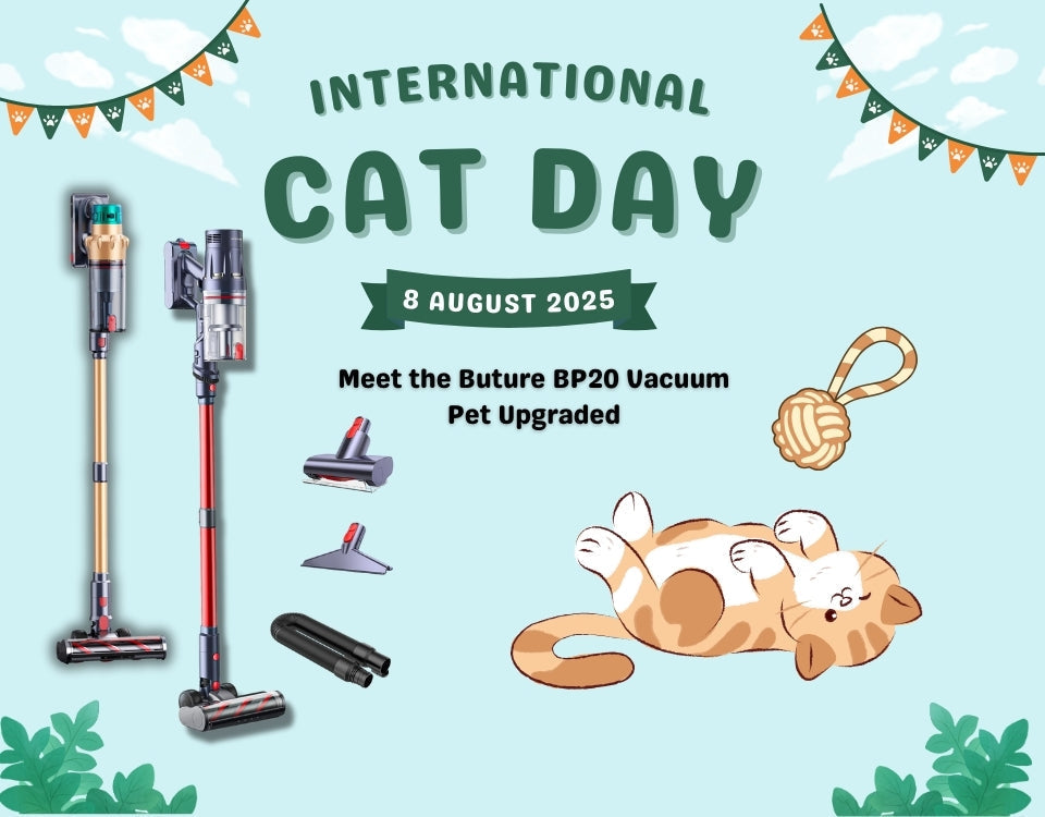International Cat Day Essential: Best Cordless Vacuum for Pet Hair Buture BP20 Upgraded
