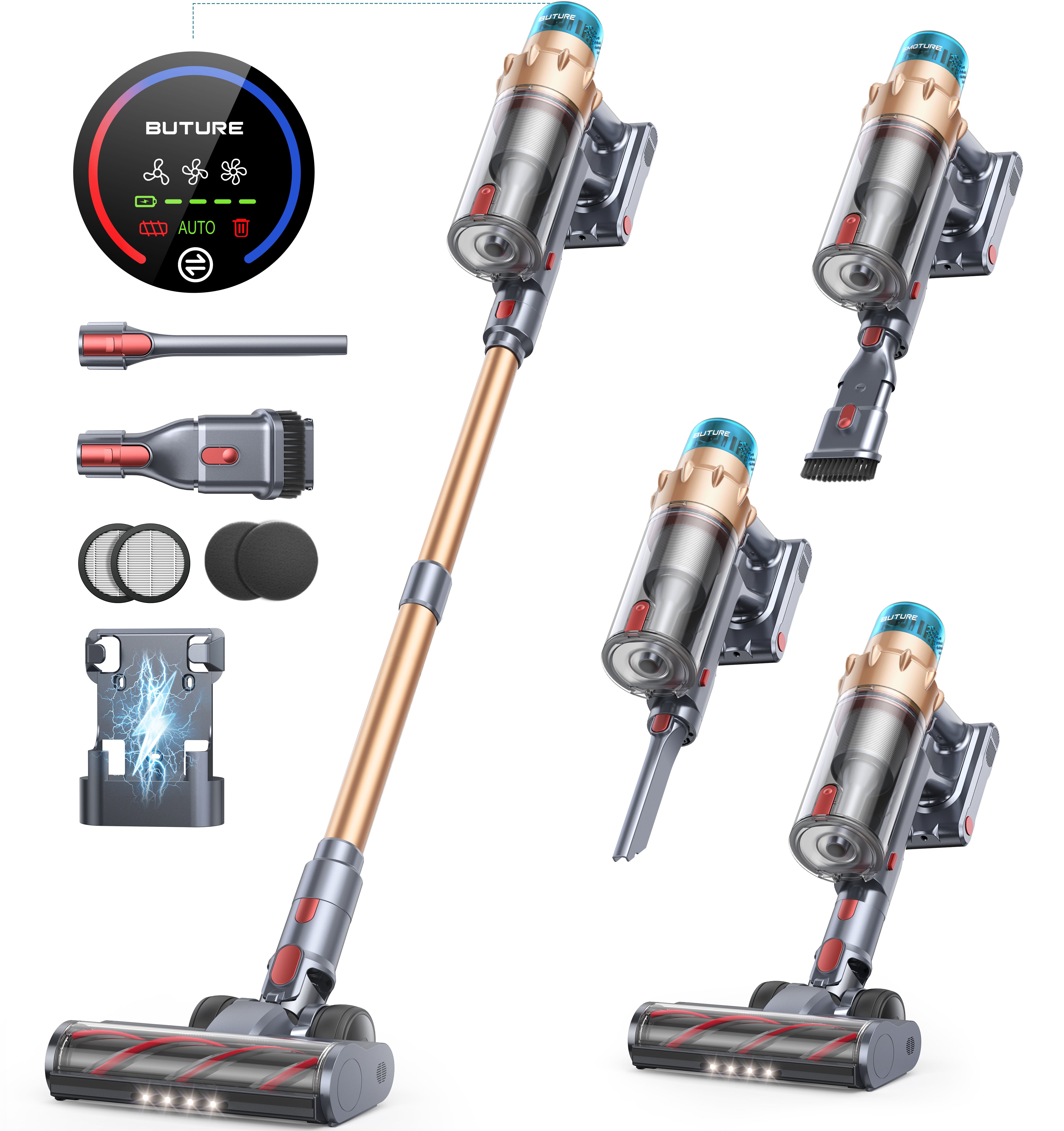 【Nieuwe aankomst】 Buture Vac01 Upgraded Cordless Vacuum Cleaner 550W/45kPa Zelfstand voor thuis