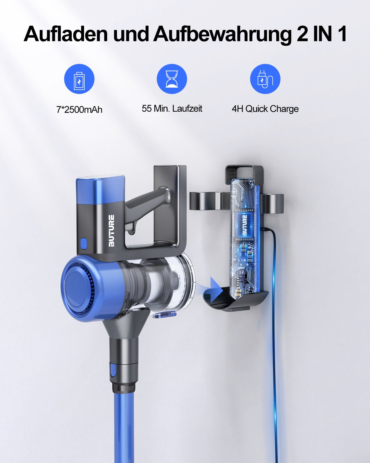 真空バンドル：Buture VC50 Blue Vacuum + 2バッテリー + 10 HEPAフィルター