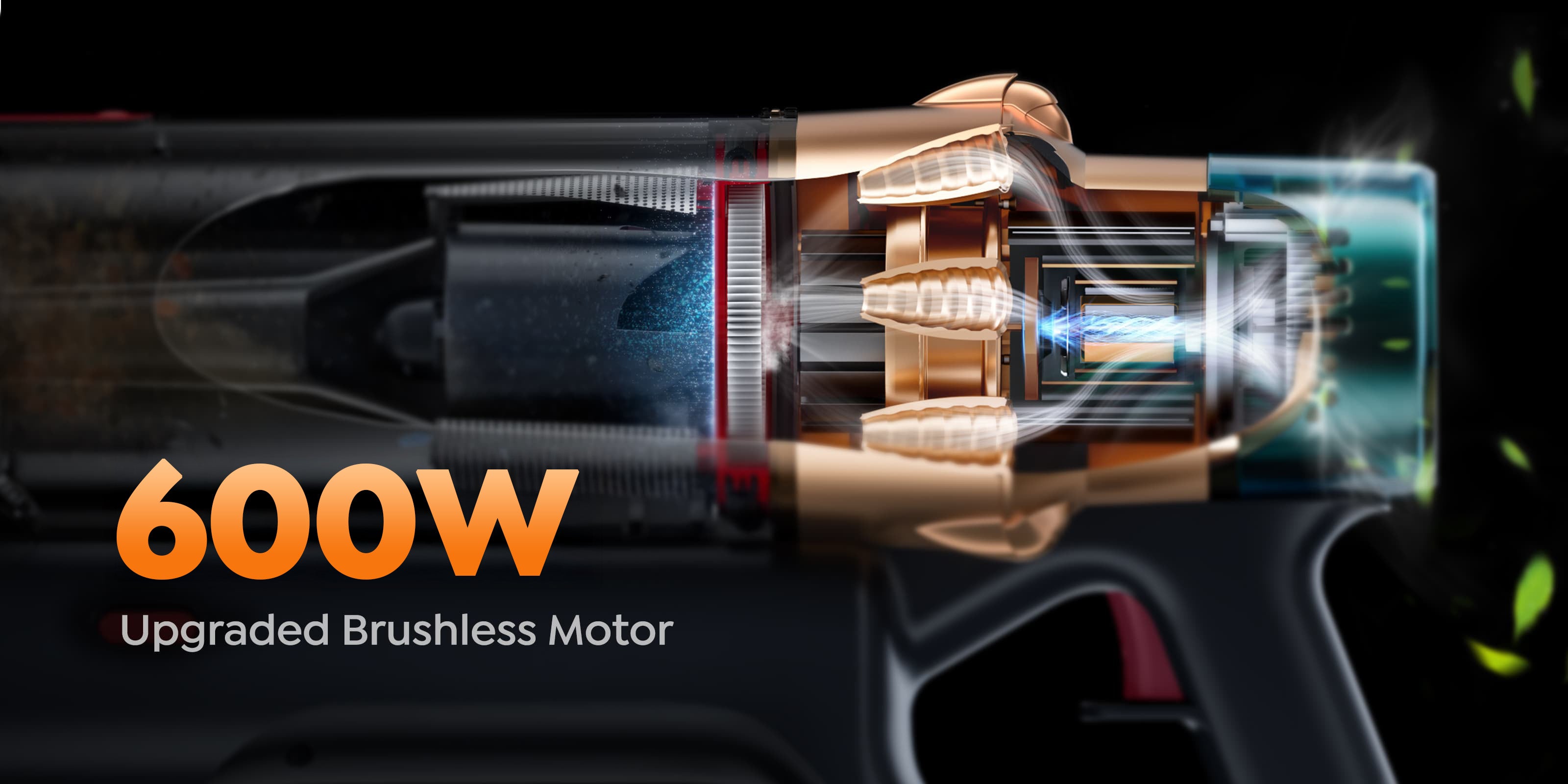 VAC01 upright vacuum cleaner​ 600W Upgraded Brushless Motor, strong suction.