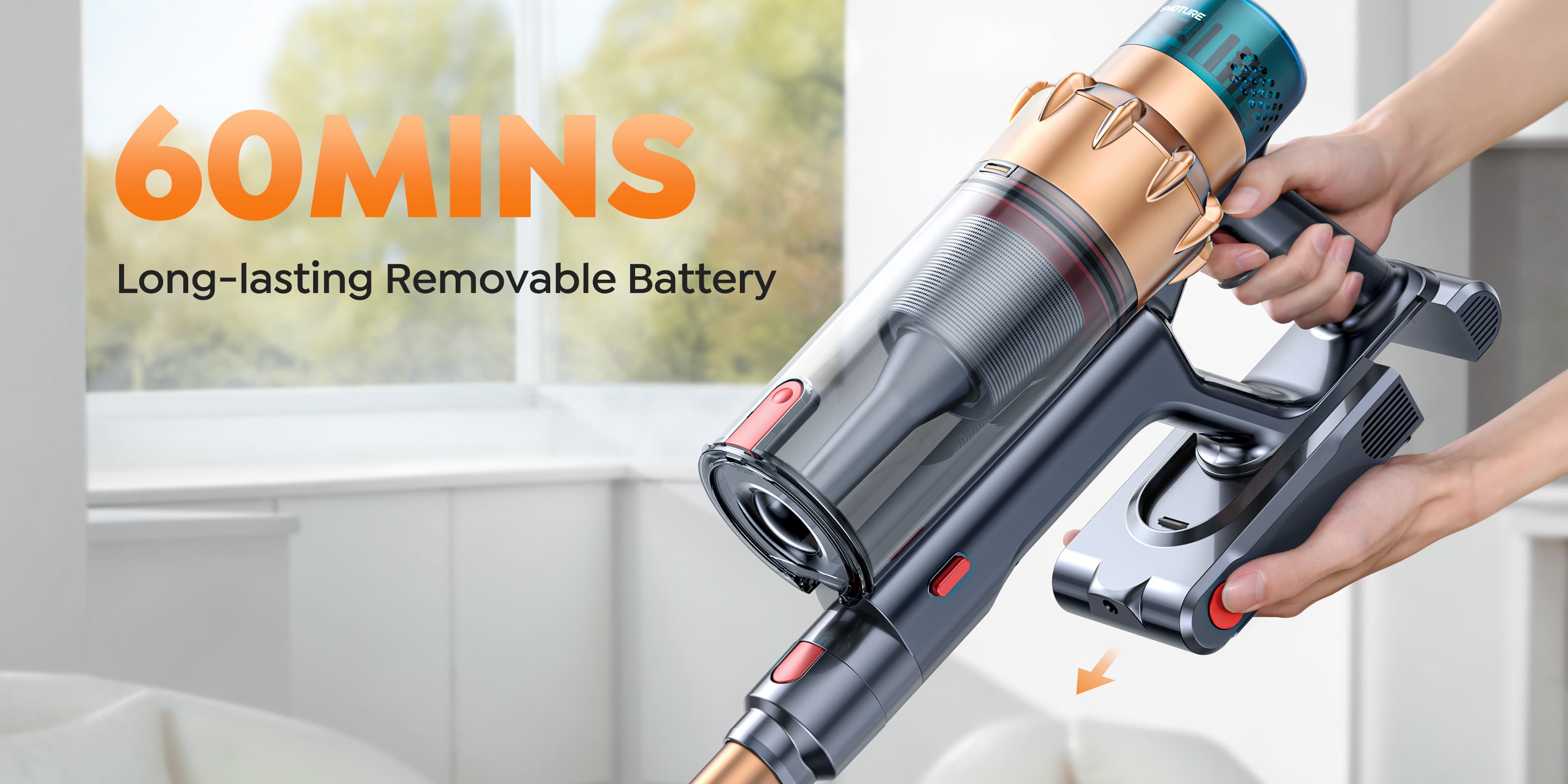 VAC01 upright vacuum cleaner offers an impressive running time of 60 minutes.