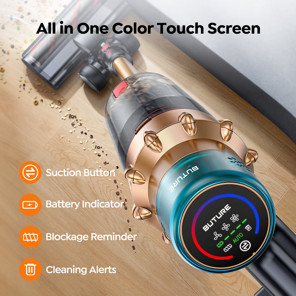 VAC01 upright vacuum cleaner​ All in One Color Touch Screen The smart touch panel allows you to understand and control in real time, bringing a more convenient use experience.