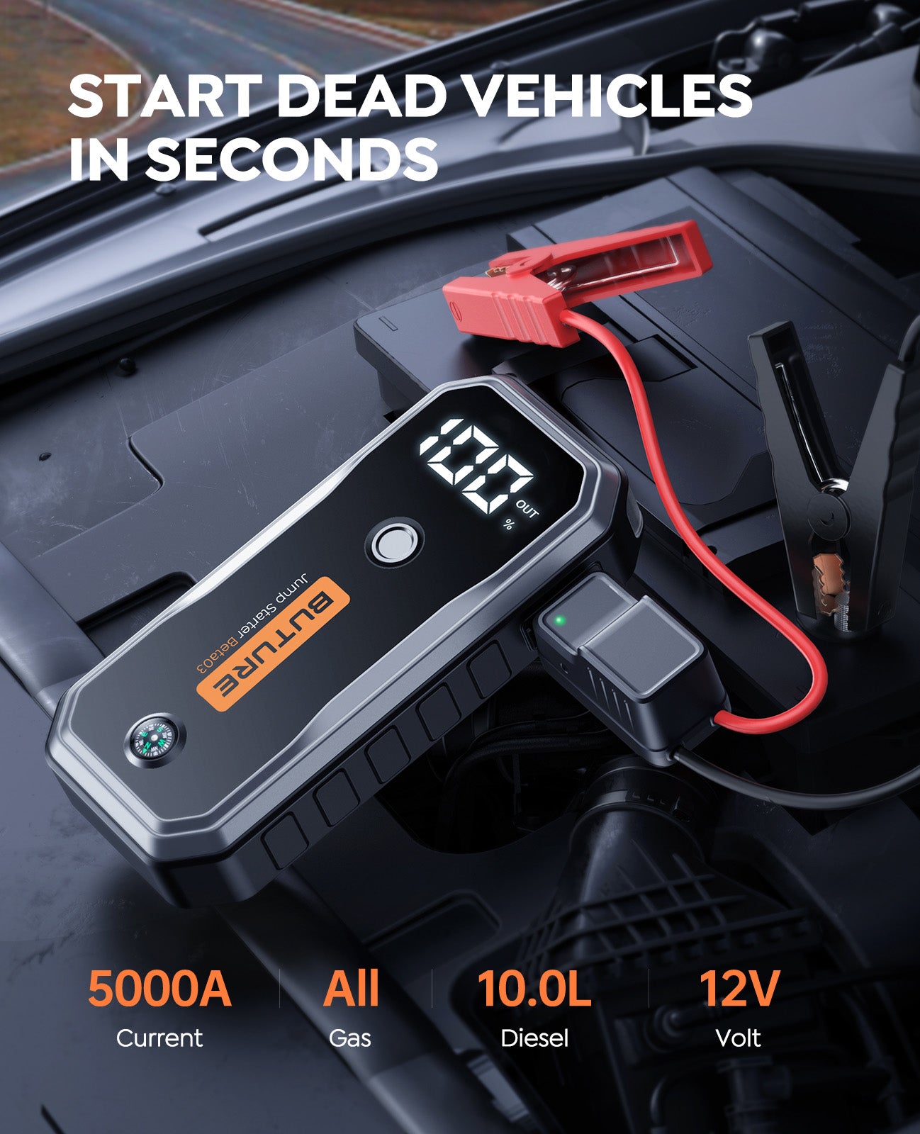 Beta03 Jump Starter providing a powerful 5000A jump start