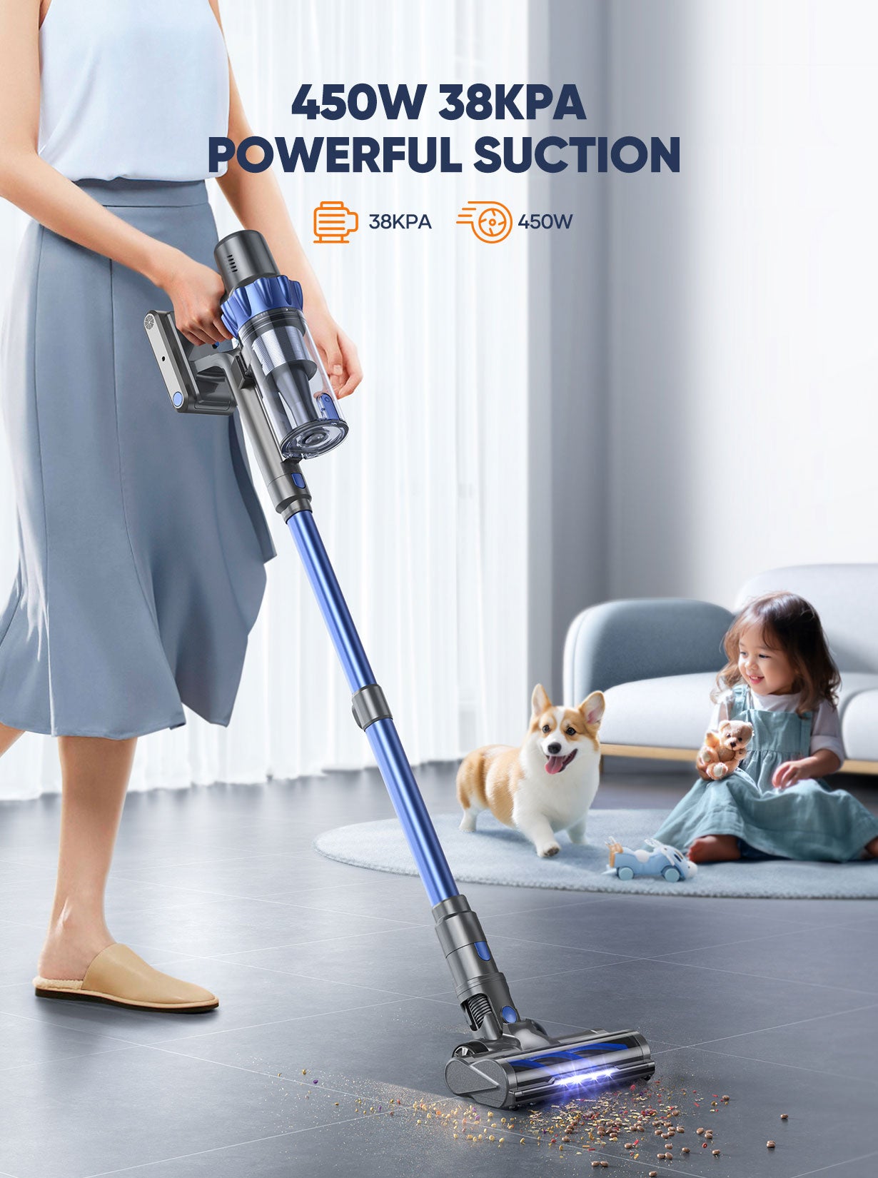 BP10 cordless vacuum cleaner with 450W strong motor to deliver 38KPA powerful suction 