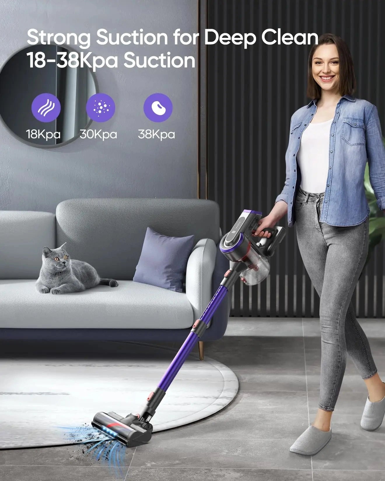 Buture JR400 Portable Cordless Vacuum 400W/38KPA for Carpet