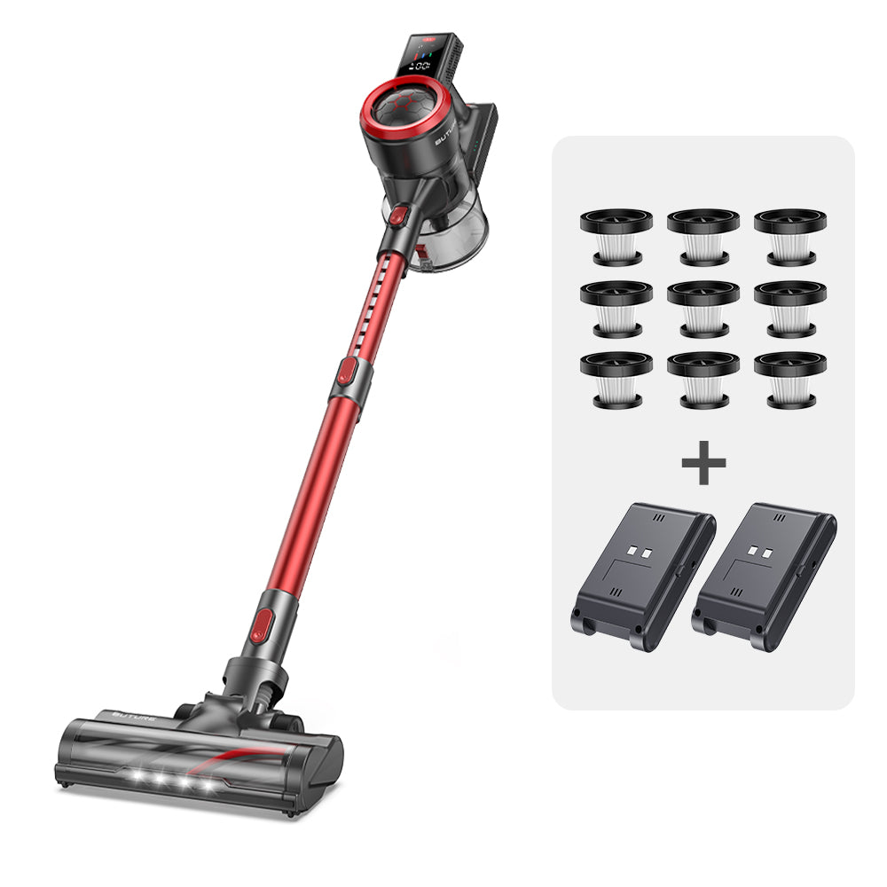 Vacuum Bundle: Buture JR700 Red Vacuum + 2 Batteries + 9 HEPA Filters