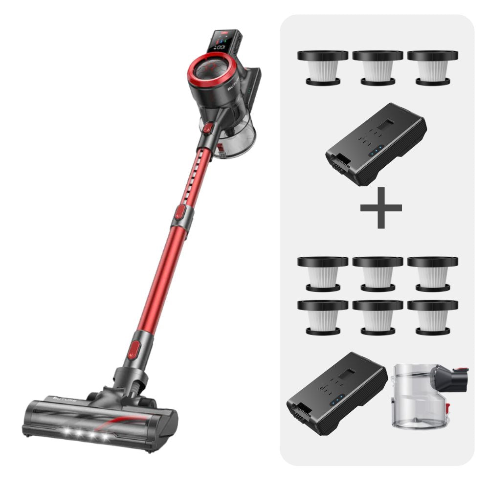 Vacuum Bundle: Buture JR700 Red Vacuum + 2 Batteries + 9 HEPA Filters