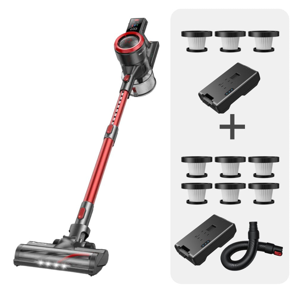 Vacuum Bundle: Buture JR700 Red Vacuum + 2 Batteries + 9 HEPA Filters