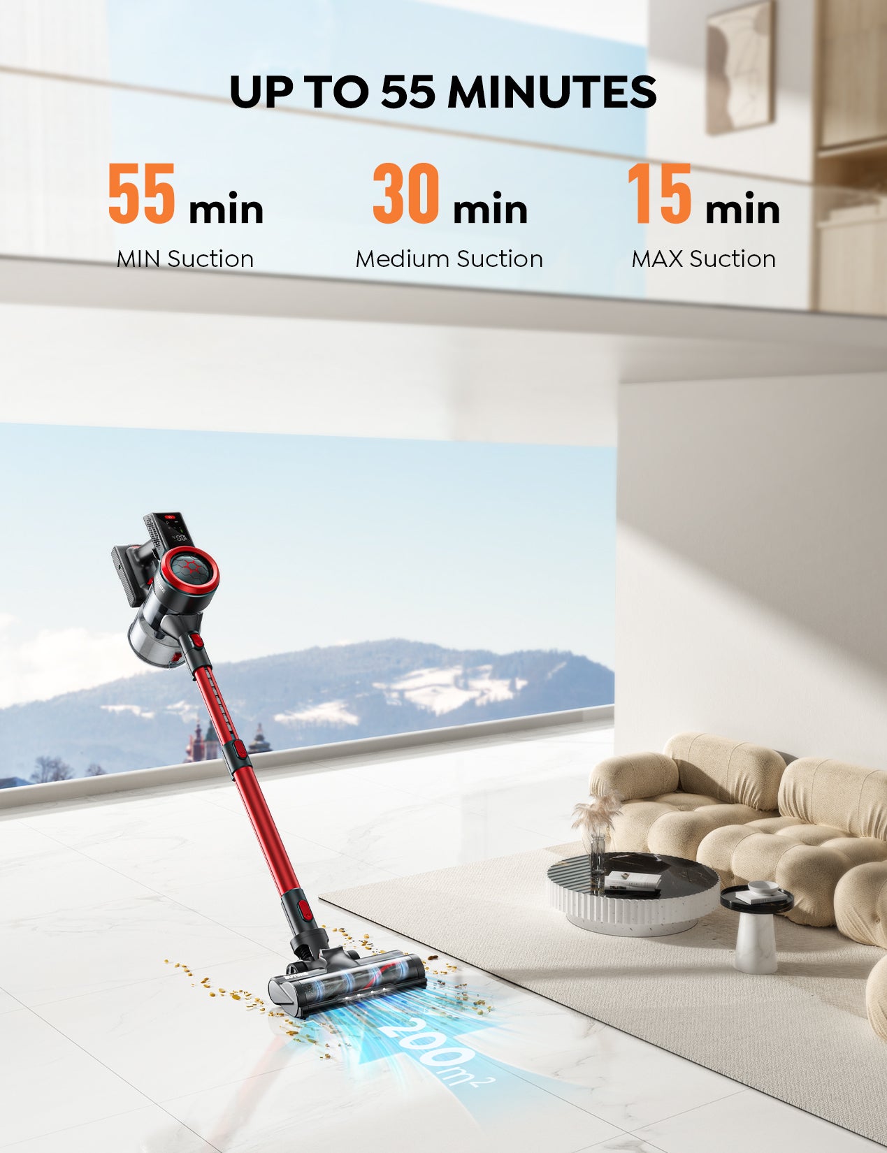 55 Minutes Runtime of BuTure JR700 Vacuum Cleaner