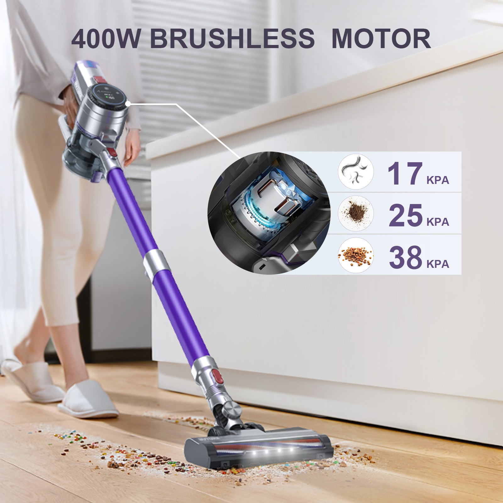 Buture VC10 Sticklessless d'aspirateur à bâton 400W / 38KPA