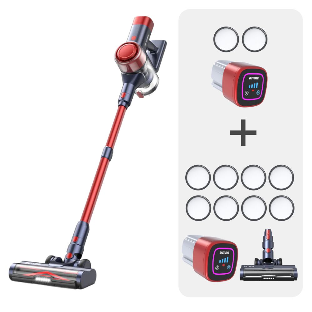 Vacuum Bundle: Buture VC50 Red Vacuum + 2 Batteries + 10 HEPA Filters