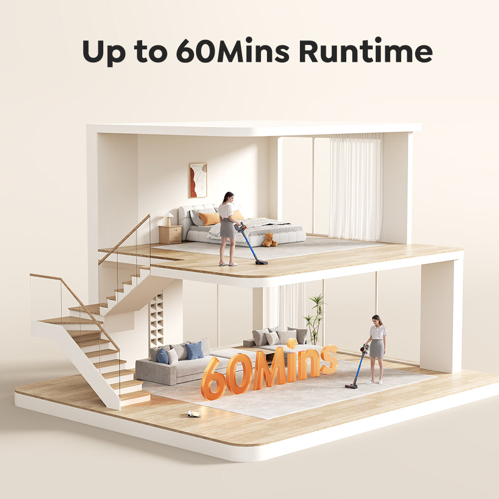X9 vacuum cleaner can clean the whole house effortlessly with up to 60 minutes runtime, achieving deep cleaning.