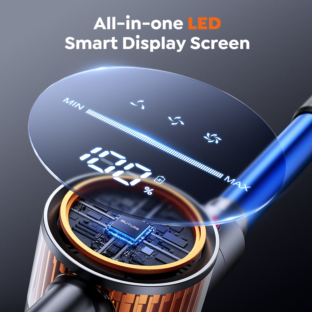 All-in-one LED smart display screen on X9 vacuum cleaner for easy control.