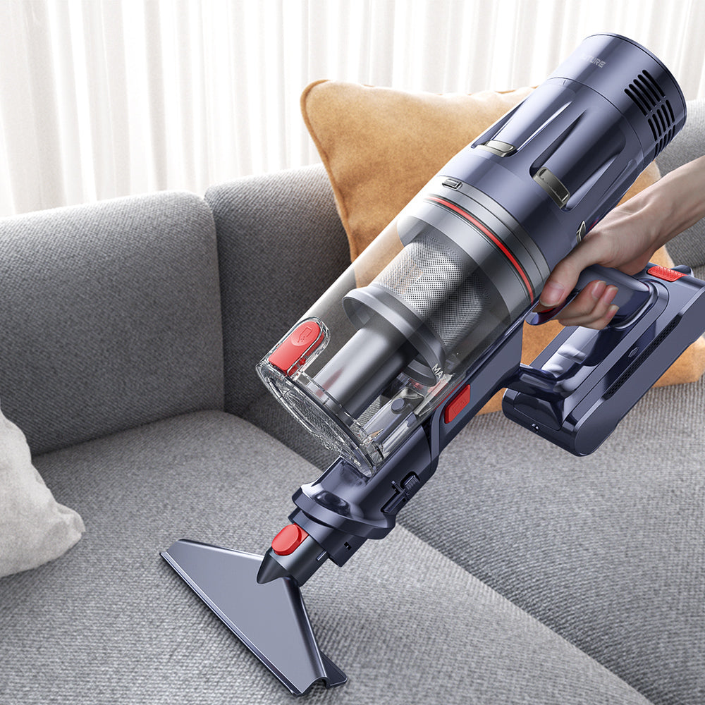 bp20 cordless vacuum cleans the living room and sofa