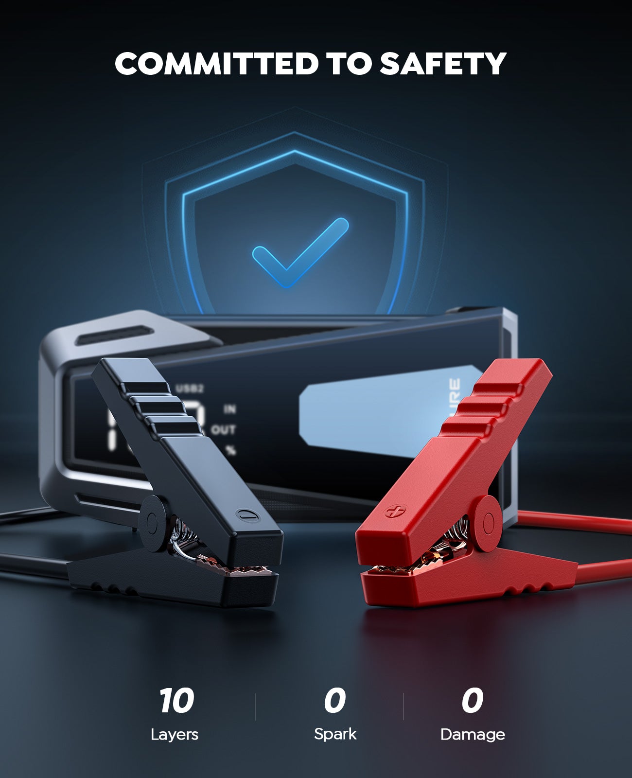 Buture Beta05 car jump starter with advanced 10-layer protection system, spark-proof and damage-free design for safe jump starting