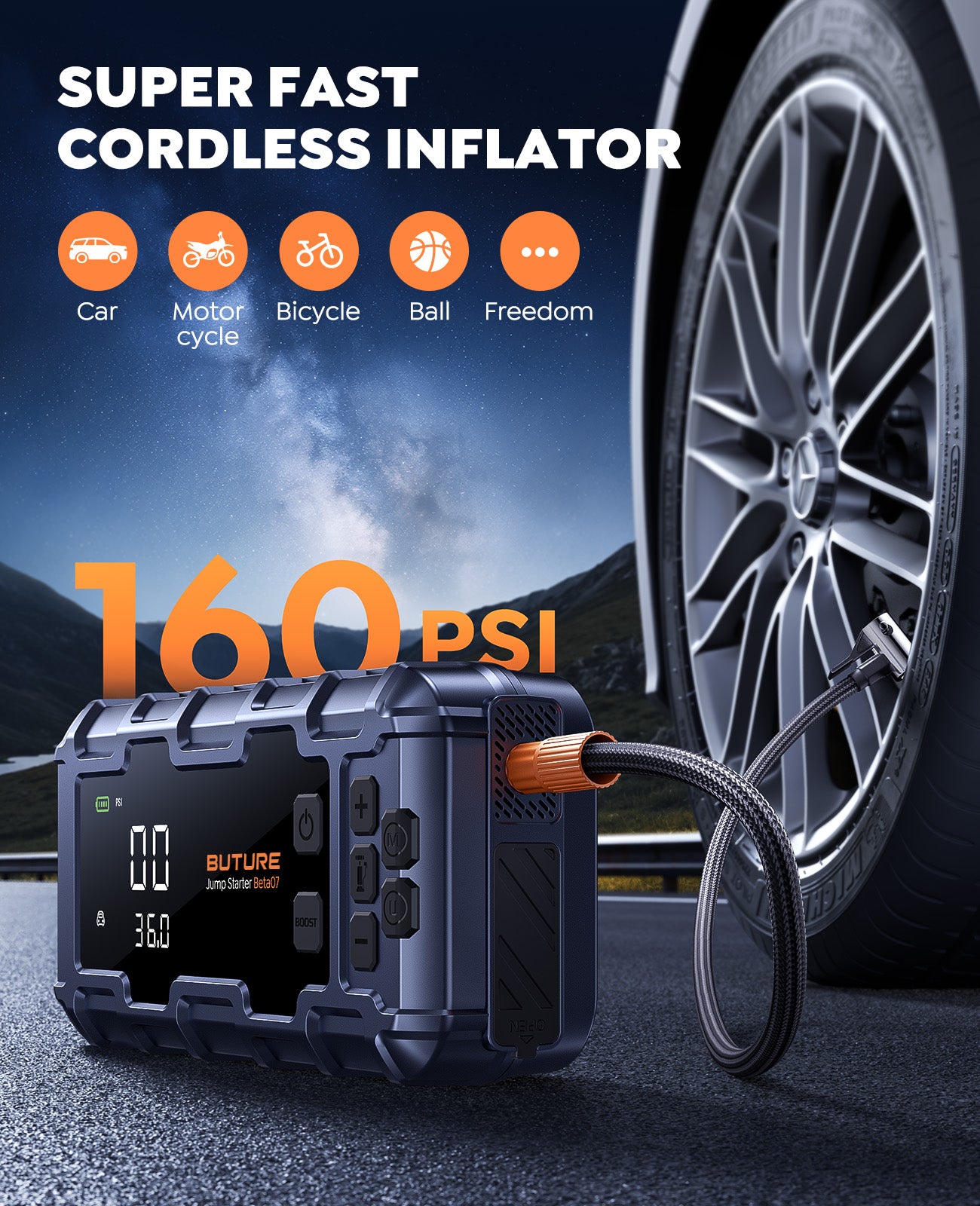 【New Arrival】Buture Beta07 Car Jump Starter 6000A With 160PSI Air Compressor