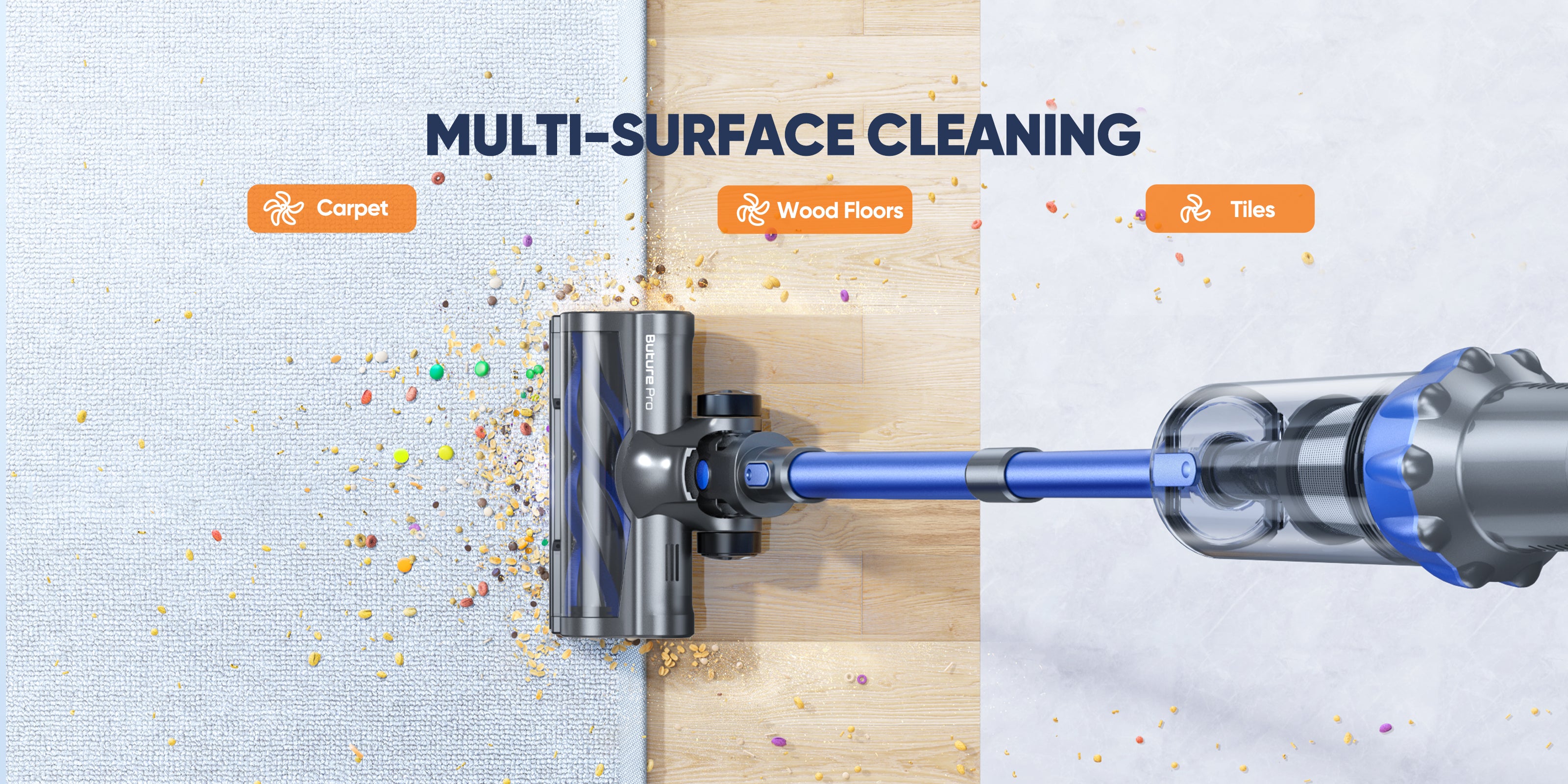 Buture BP10 Cordless Vacuum Cleaner – ideal for multi-surface cleaning, including carpets, wood floors, and tiles, delivering strong suction and seamless transitions between floor types for a thorough clean throughout your home.