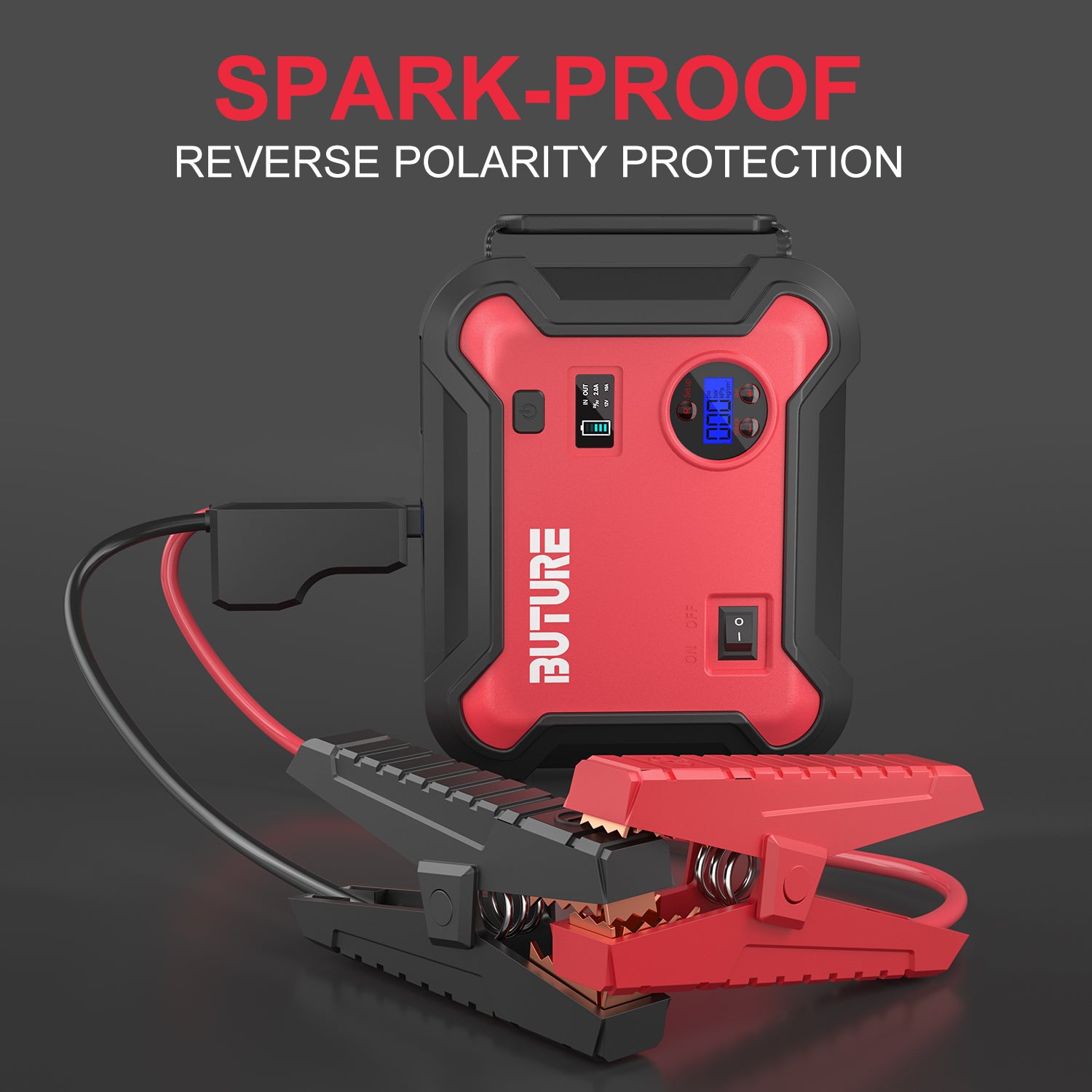 Buture BR700 car jump starter with spark-proof technology and reverse polarity protection for safe and reliable jump-starting
