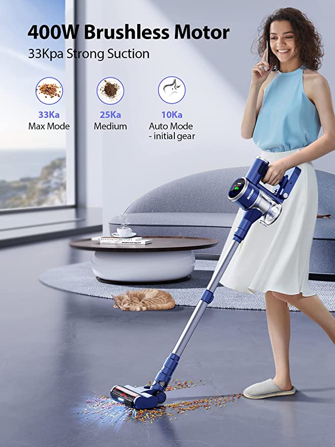 Powerful 400W Brushless Motor of BuTure JR600 Vacuum Cleaner deliver 33Kpa strong suction